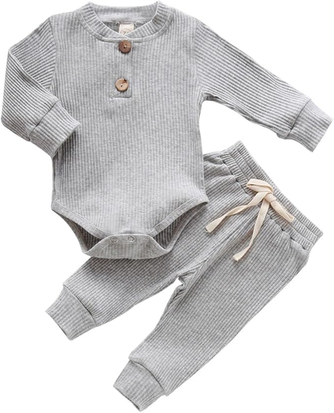 CIYCUIT Newborn Baby Boy Clothes Ribbed Knit Long Sleeve Bodysuit Pants 2-Piece Fall Winter Outfits