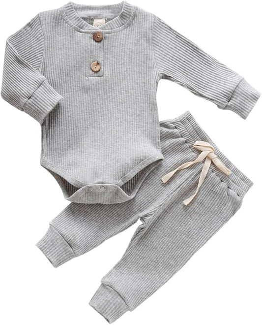 CIYCUIT Newborn Baby Boy Clothes Ribbed Knit Long Sleeve Bodysuit Pants 2-Piece Fall Winter Outfits