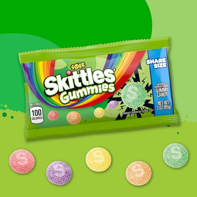 SKITTLES GUMMIES Sour Gummy Candy, Share Size Tart Sour Candy, 3 Oz Candy Bags, 45 Oz (Pack of 15)