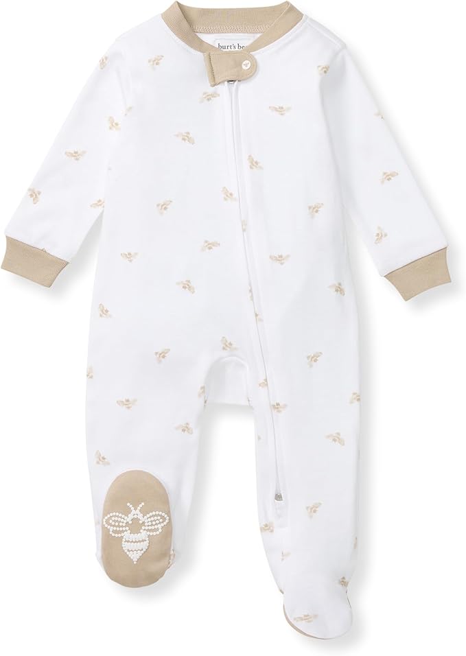 Burt's Bees Baby Baby Girls Pajamas, Zip Front Non-Slip Footed Sleeper Pjs, 100% Organic Cotton