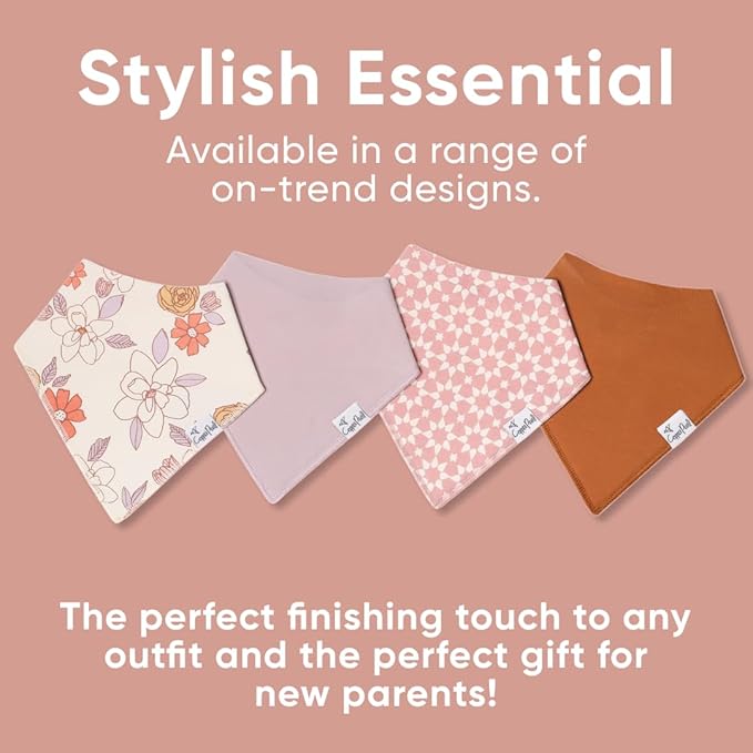 Copper Pearl 4 Pack Soft Cotton Baby Bibs for Drooling and Teething, Absorbent Drool Bibs for Baby Girl and Boy, Adjustable to Fit Newborns to Toddlers, Tons of Styles (Ferra)