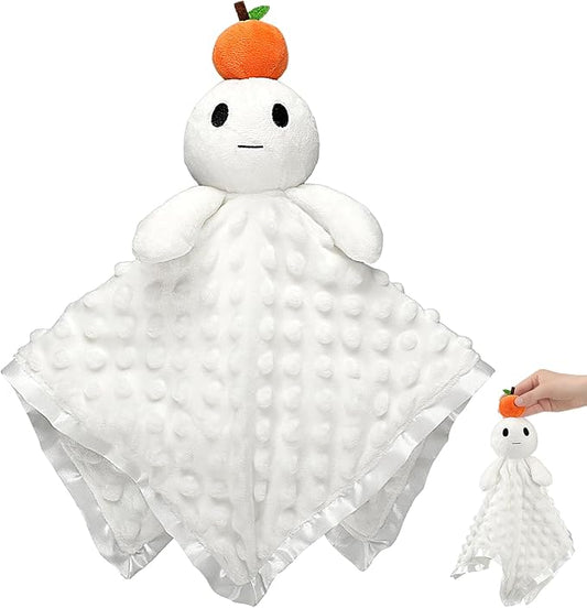 16 in Halloween Pumpkin Ghost Security Blanket Loveys for Babies Newborn Infant Toddler Orange Soft Stuffed Security Blanket with Toy Rattle Lovely Plush Sleeping Snuggle Gifts Baby Gifts