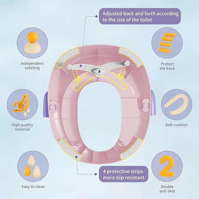 Potty Training Toilet Seat with Kids Step Stool Anti-Slip Toddler Potty Seat with Soft Cushion, Baby Potty Training Set Toddlers Toilet Seat for Boys and Girls (Pink)