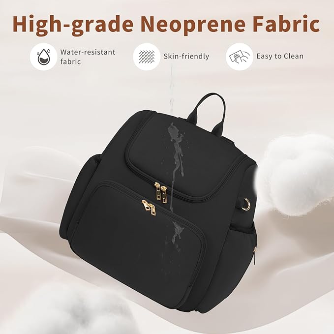 CEI-CEI Neoprene Diaper Bag Backpack Stylish Baby Maternity Bags Travel Tote for Mom with Insulated Pockets, Changing Pad, Stowable Shoulder Strap