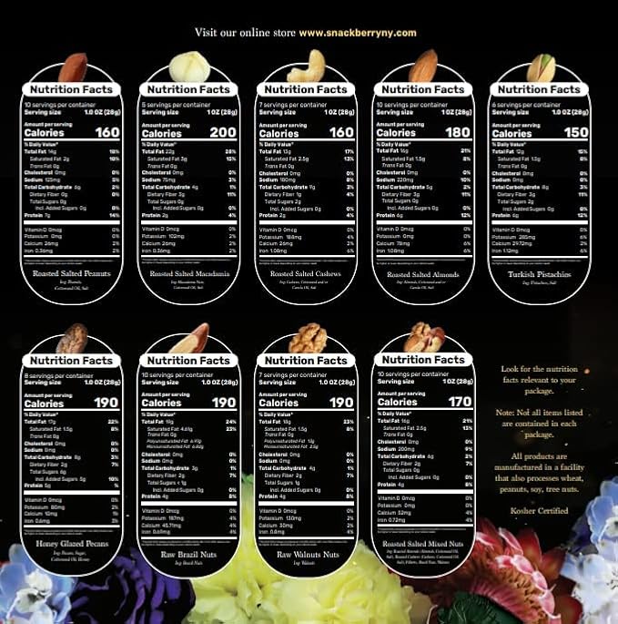 Nuts Gift Basket, Gourmet Snack Box,in Elegant Box, Gift Set For Christmas, New Years, Birthday Party, Care Package, Sympathy, Healthy Gift, Gift for Men and Women. Kosher, Snackberry (3-Pack)