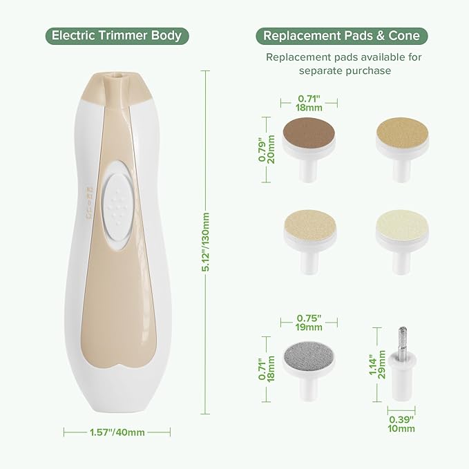 haakaa Baby Nail Care Electric Baby Nail File Kit with LED Light, Baby Nail Clippers for Newborn/Infants/Adults Toenails and Fingernails, 6 Replacement Heads & Storage Case, Acorn