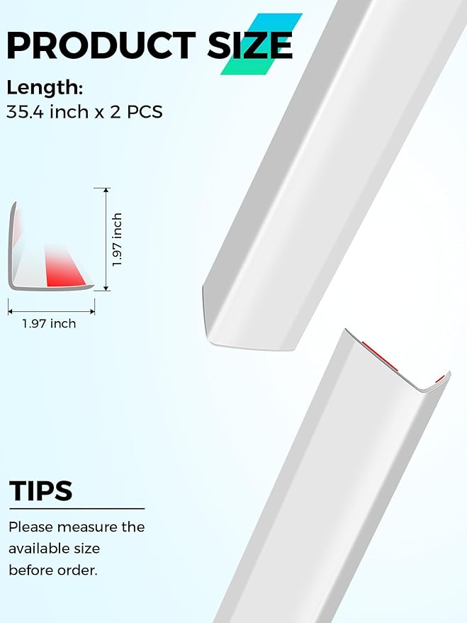 MONOID Wall Corner Protector, 2 PCS Furniture Edge Protection, PC Anti-Bump Guards Avoid Scratching Corner Trim for Door Frame, Table, Countertop, Stair, Self-Adhesive, White, 1.97IN×35.43IN/5CM×90CM