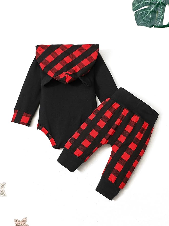 Fommy Newborn Baby Boy Clothes Plaid Letter Print Long Sleeve Hoodies + Long Pants 2PCS Fall Winter Outfits Set