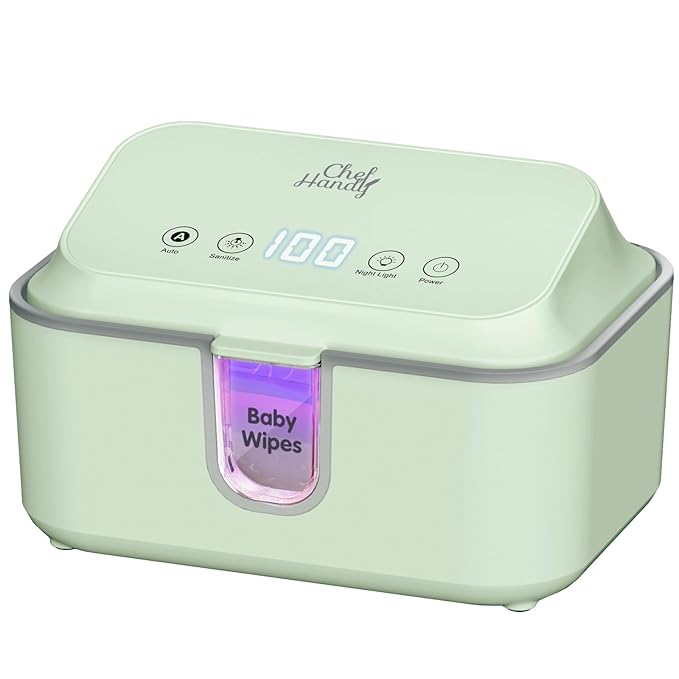 Chefhandy Baby Wipe Warmer, Wipe Warmer and Baby Wet Wipes Dispenser with UV Light Sanitizer,Baby Wipes Warmer for Babies,3 Heat Modes,Night Light,Heating Silence,Large Capacity Wipes Warmer (Green)