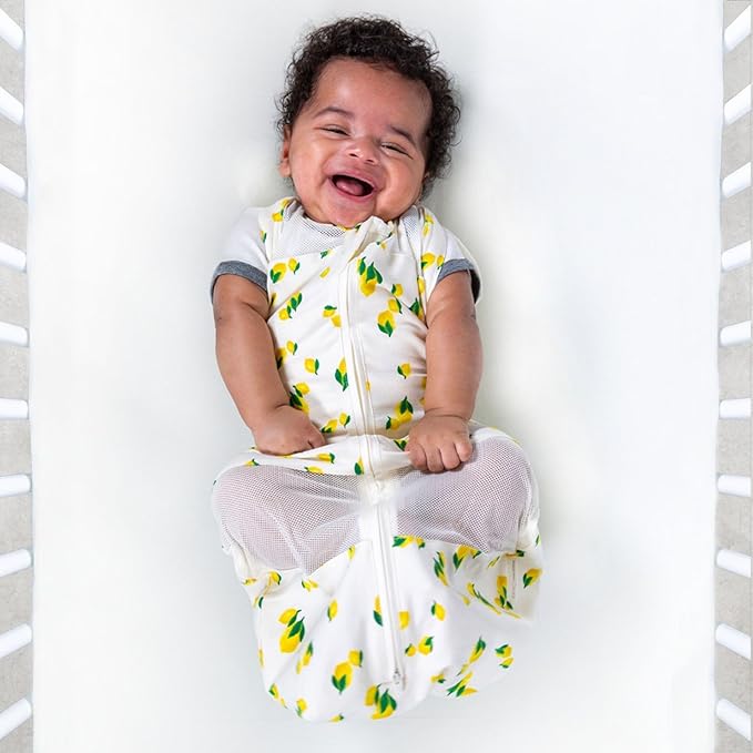 Happiest Baby Sleepea 5-Second Swaddle - 100% Organic Cotton Baby Swaddle Blanket - Doctor Designed Promotes Healthy Hip Development (Ivory Lemons, Small)
