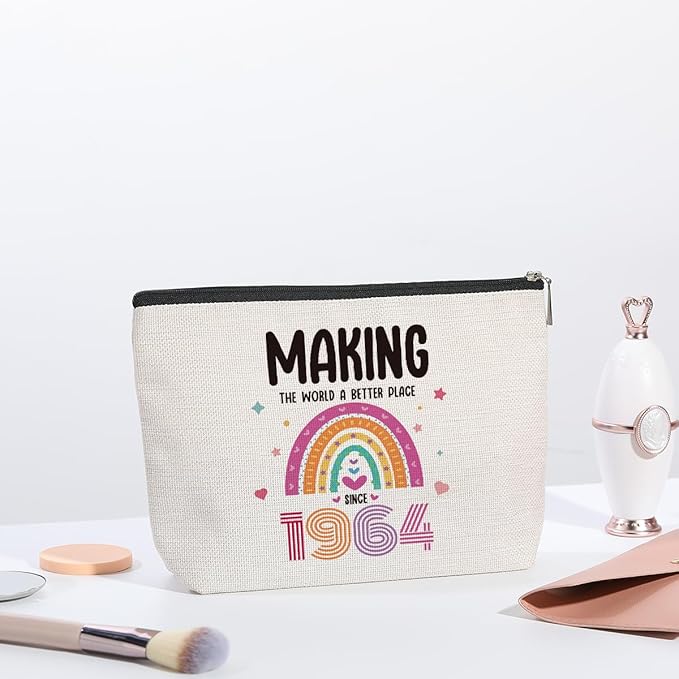 60th Birthday Gifts for Women, 60 Years Old Birthday Gifts Makeup Bag for Mom, Grandma, Friend, Sister, Travel Toiletry Makeup Organizer Zipper Pouch - Making The World a Better Place Since 1964