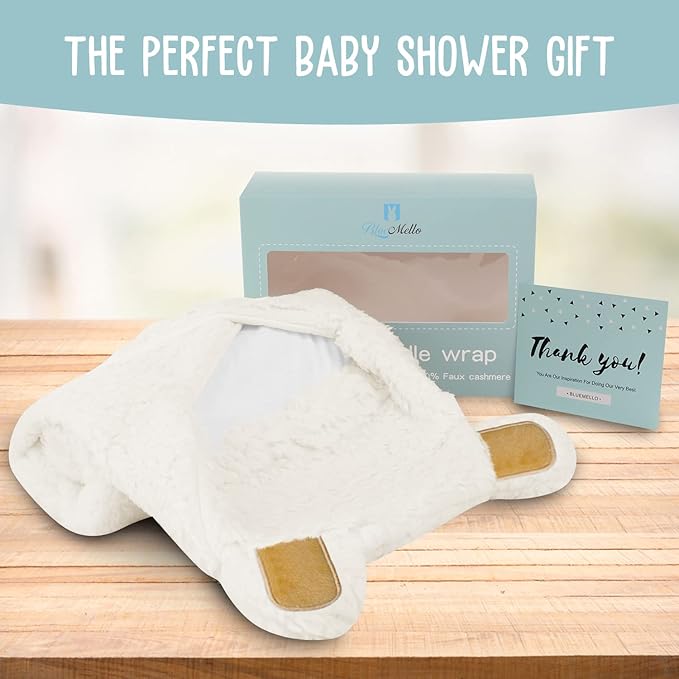BlueMello Baby Bear Swaddle Blanket | Ultra-Soft Plush Essential for Infant 0-6 Months | Receiving Swaddling Wrap White | Ideal Newborn Registry and Toddler Accessories | Perfect Baby Boy Shower Gift