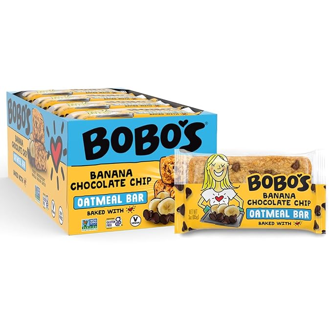 Bobo's Oatmeal Bars, Banana Chocolate Chip, Gluten Free Vegan Whole Grain Oat Bars, Pack of 12