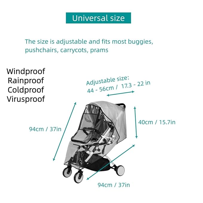 Stroller Rain Cover, Universal Stroller Accessory, Waterproof, Windproof, Protect from Sun Dust Snow, Baby Stroller Weather Shield for Travel