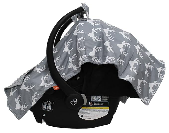 Dear Baby Gear - 40x30 Car Seat Canopy, Infant Carrier Cover for Boys & Girls, Cozy Fall, Nursing & Stroller Use, Newborn Travel Sunshade Accessory, Antlers on Gray, Gray Dot