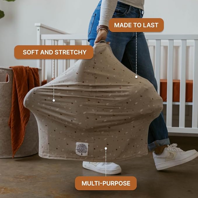 Parker Baby 4 in 1 Car Seat Cover for Girls and Boys - Stretchy Carseat Canopy, Nursing Cover, Grocery Cart Cover, High Chair Cover - “Pebble”