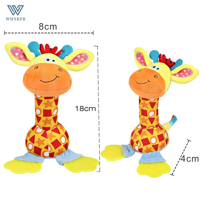 Baby Teether Rattle Toy - Soft Giraffe Plush with Crinkle Squeaky Sound, Sensory Shaker for Newborns 0-12 Months, Infant Learning and Travel Stroller Toy