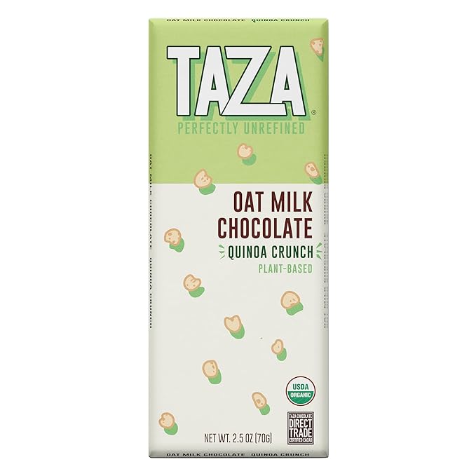 Taza Chocolate Organic Oat Milk Chocolate Bar, Quinoa Crunch, 2.5 Ounce (10 Count), Vegan