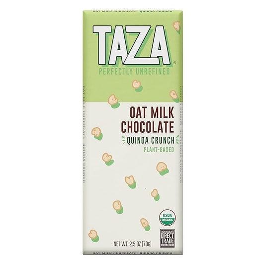 Taza Chocolate Organic Oat Milk Chocolate Bar, Quinoa Crunch, 2.5 Ounce (10 Count), Vegan
