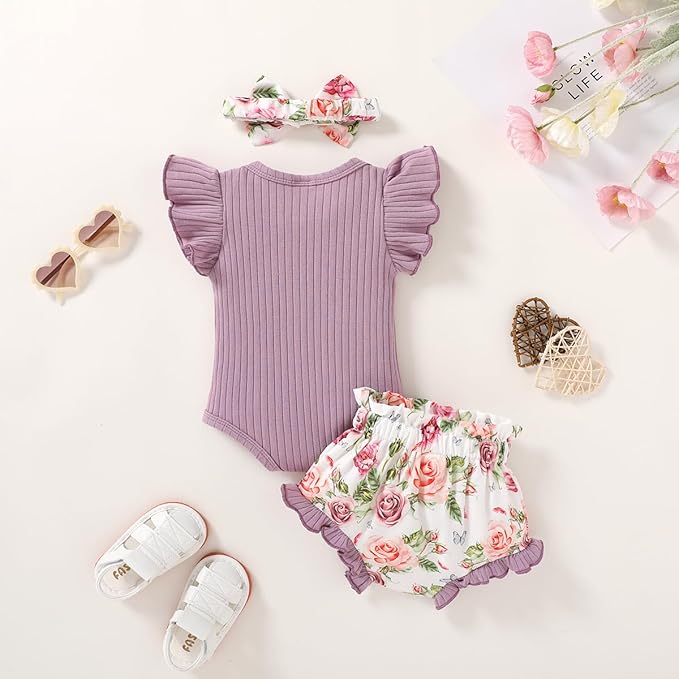 Tiny Cutey Newborn Infant Baby Girl Clothes Romper Floral Shorts Set Summer Outfits Baby Girls' Clothing