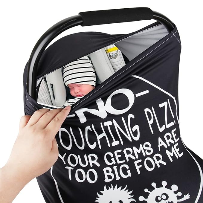 Metplus Car Seat Covers for Babies, Metplus Infant Carseat Canopy Nursing Breastfeeding Cover, Stretchy Carrier Cover for Stroller Shopping Cart, Newborn Boys Girls Shower Gift - No Touching Sign