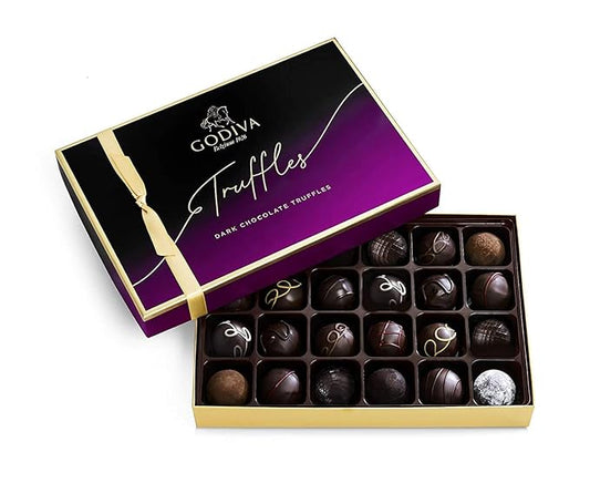 Godiva Dark Chocolate Truffle Gift Box – Assorted Gourmet Candy Box with Elegant Gold Ribbon – Gift Basket for Birthday, Thank You, Anniversary, Congratulations and Graduation, 24-Piece