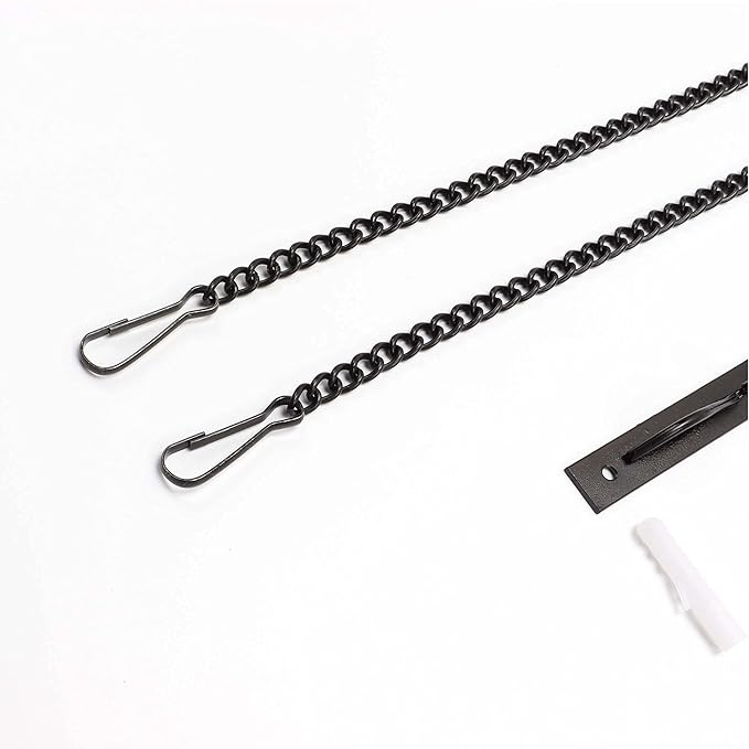 Bieye a Pair of Metal Chains with Wall Mounted Hooks Window Hanging Kits for Tiffany Style Stained Glass Panel, 17.7 inches Long, Black Electrophoretic Coating, chain002