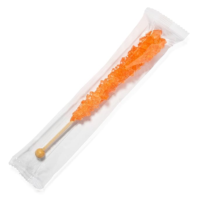 Orange Rock Candy Sugar Sticks - Orange Flavored - 12 Individually Wrapped Candy Party Favors