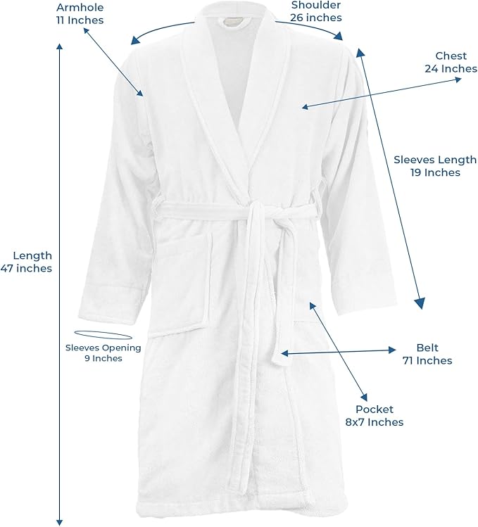 DAN RIVER Premium Cotton Terry Robes for Women and Men, Ultra Soft bathrobe with Adjustable Waist Belt and Pockets Pack of 1