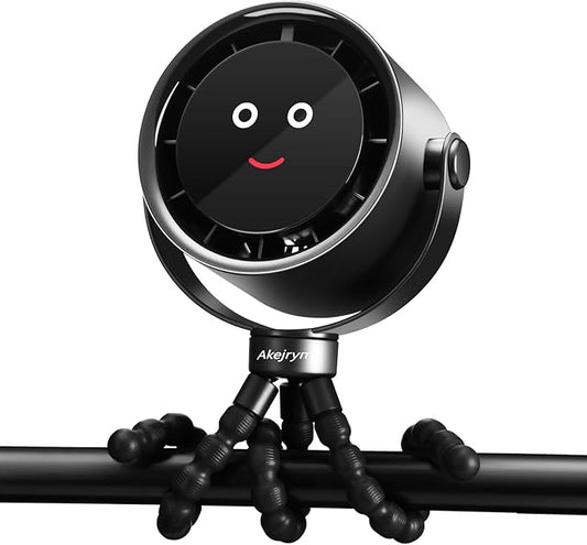 Stroller Fan Portable, Personal Fan for Travel, Air Turbo Tech & Digital display, Detachable 5 Speeds Rechargeable 360° Rotate Flexible Tripod Fan, For Home Office Stroller Camping - Black