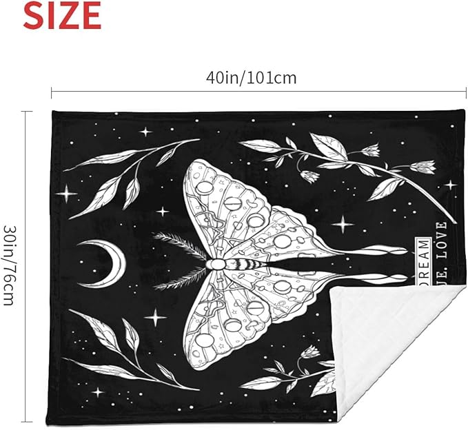 Baby Blanket Black White Butterfly Moon Tarot for Boy Girl Newborn 30x40 Inch Toddler Infant Nursery Throw Blankets Double Layer Comfy Soft Plush Stroller Crib Quilt