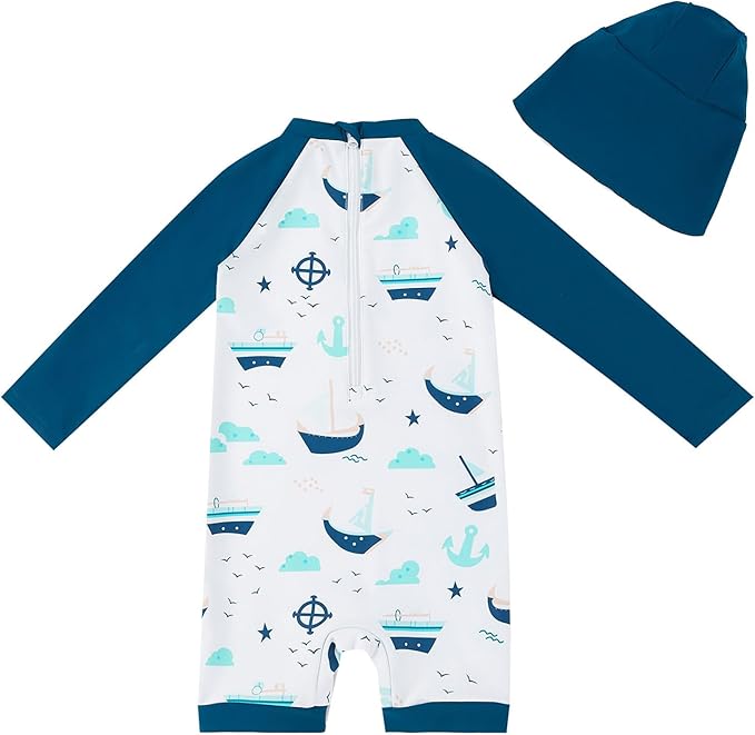 UMELOK Baby Boys UPF 50+ Sun Protection One Piece Rashguard Swimsuit with Snap Bottom