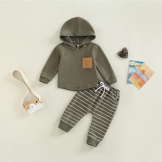 2Pcs Baby Boys Hoodie Tops Pants Set Dinosaur Deer Print Sweatsuit Fall Winter Outfits