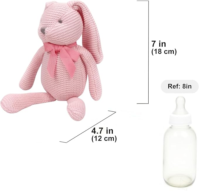 100% Organic Cotton Baby Toys Pink Bunny Rabbit Stuffed Animal for Newborn 7.1"