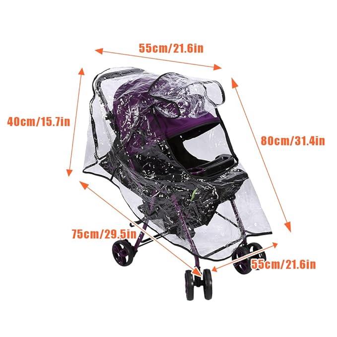 Stroller Rain Cover, Baby Travel Weather Shield Transparent Stroller Poncho Waterproof Windproof Protection Breathable Zipper Window Design Protect from Sun Dust Snow Small Medium Carts