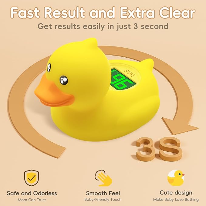 b&h Rechargeable Baby Bath Thermometer, Digital Floating Shower Thermometer for Infant Bathtub and Room, Upgraded Turn Off Function, Fast Temperature Reading, Safety Newborn Bath Time Toy (Baby Duck)