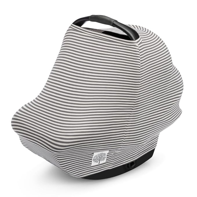 Parker Baby 4 in 1 Car Seat Cover for Girls and Boys - Stretchy Carseat Canopy, Nursing Cover, Grocery Cart Cover, High Chair Cover - “Sage/Pewter”