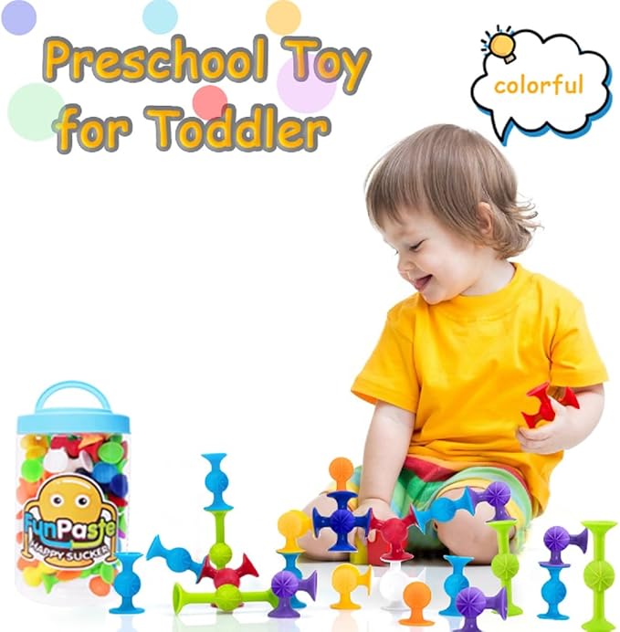 Suction Bath Toys for Baby, 24 Piece Starter Set Suction Cup Toys Preschool Sensory Fidget Toys for Toddlers 1-3 4-8 | No Hole Bath Toy | BPA Free Bath Toys (Large Size)