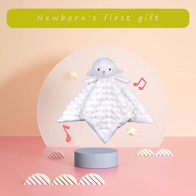 Baby White Lamb Soft Stuffed Animal Security Blanket, Plush Sheep Character Lovey Blanket, Baby Shower/Nursery Gift, Newborn Infant Toddler Snuggle Blankie for Boys Girls, 18 Inches