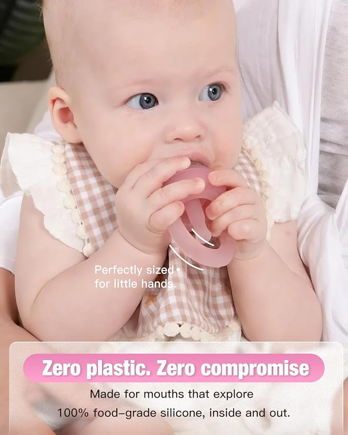 Baby Fruit Feeder & Popsicle Molds Tray Combo, New Born Must Haves and Babies Led Weaning Supplies for Safe Infant Self Feeding, 6+ Month (Pink)