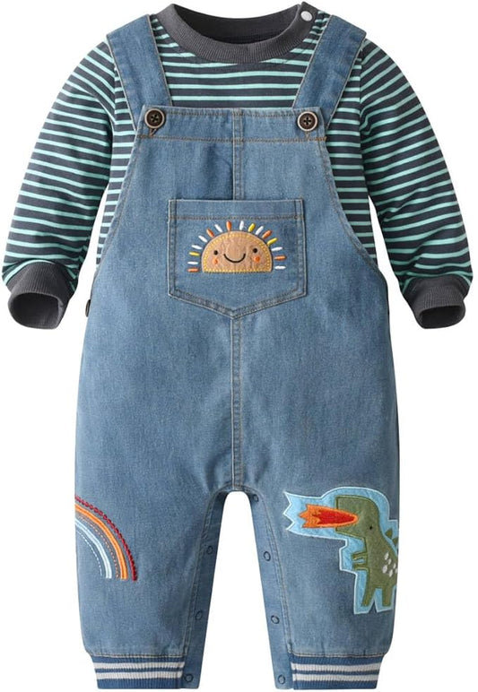 Cute Baby Boy Clothes Suit Toddler Boys' Striped long Sleeve T-Shirt+Denim Overalls Jumpsuit Pants Outfits Sets