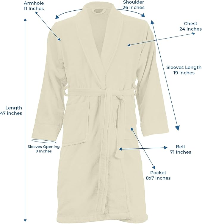 DAN RIVER Premium Cotton Terry Robes for Women and Men, Ultra Soft bathrobe with Adjustable Waist Belt and Pockets Pack of 1