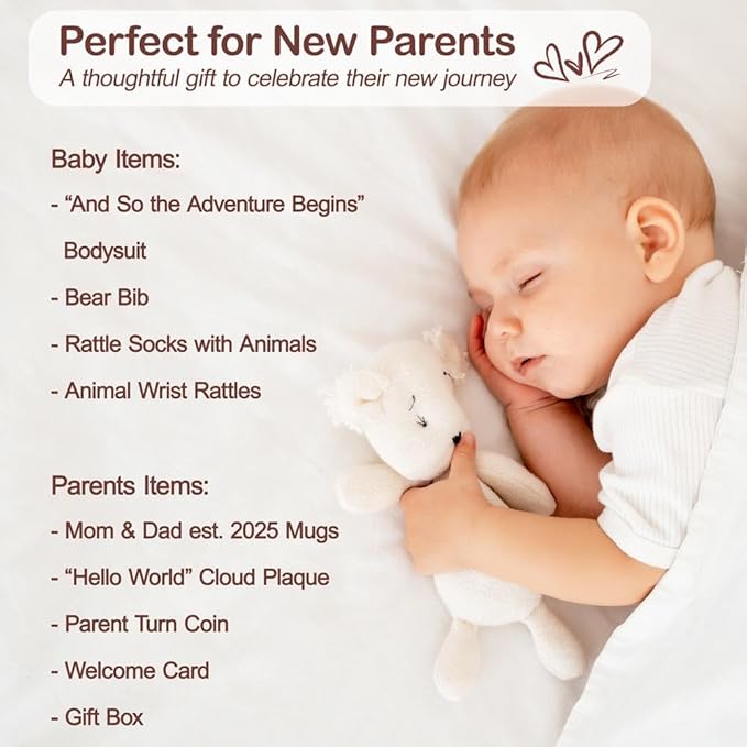 Breezy Valley New Parents Gifts for Couples, First Time New Mom and Dad Gifts Mugs Est 2025, Gender Reveal Baby Shower Gifts Basket, Pregnancy Gifts for Expecting Parents to be, Newborn Baby Gift Set