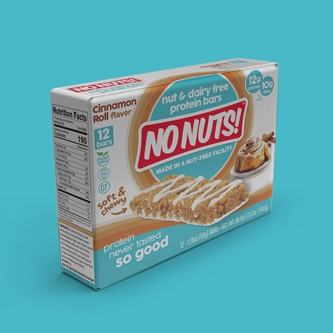 No Nuts! Cinnamon Roll Flavor Snack Bars - 100% Nut-Free Dairy Free Vegan Protein Bars, Protein + Energy Bars, Organic, Kosher, Egg-Free, Non-GMO & Dairy-Free Protein Bars 12 Count