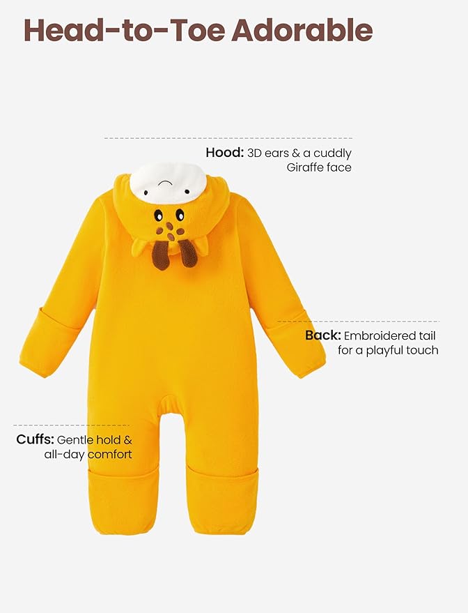 PATPAT Fleece Hooded Footed Romper Clothes, Soft Warm Footie Covers, Car Seat Friendly, Easy Zip, Cute Boy Girl