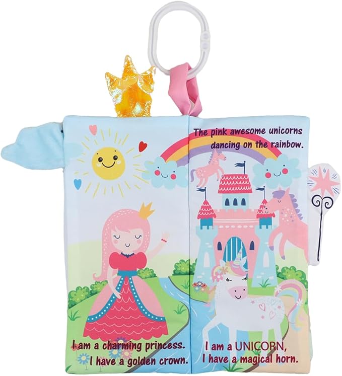 Unicorn Baby Books 0-6 Months Toys 6 to 12 Months, Touch Feel Cloth Crinkle Books for Babies,Infants, Soft Sensory Stroller Toys Baby Gifts Shower Items, Chweing Book, Easter Gift-Princess