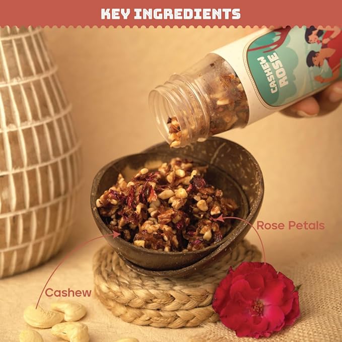 JoySpoon Cashew Rose Mukhwas Mouth Freshener | Supari-Free Mouth Freshner with Almonds, Coconut, Dates & Fennel Seeds | Traditional Mouth Fresheners | 200g