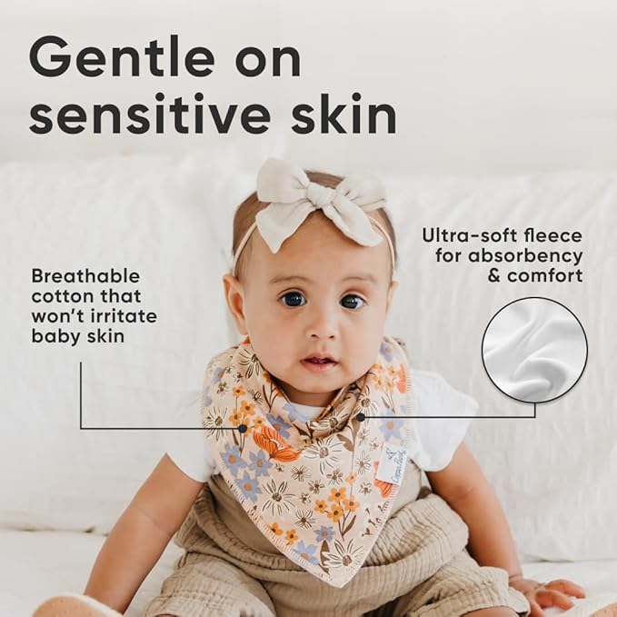 Copper Pearl 4 Pack Soft Cotton Baby Bibs for Drooling and Teething, Absorbent Drool Bibs for Baby Girl and Boy, Adjustable to Fit Newborns to Toddlers, Tons of Styles (Eden)