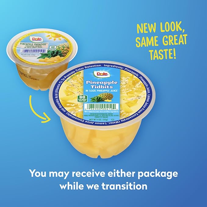 Dole Fruit Bowls Pineapple Tidbits in 100% Juice Snacks, 4oz 36 Total Cups, Gluten & Dairy Free, Bulk Lunch Snacks for Kids & Adults