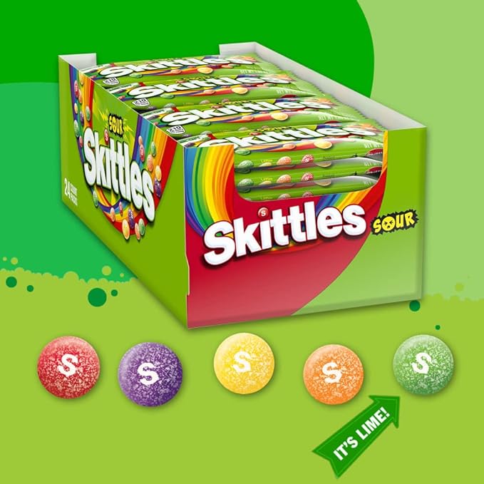 SKITTLES Sours Individually Wrapped Full Size Chewy Candy Packs, 24 Ct Bulk Box